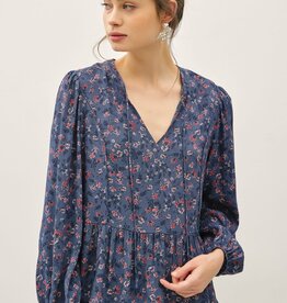 Miss Bliss Peplum Floral Chiffon Blouse Top- Titan