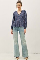 Miss Bliss BC Floral Print V-neck Chiffon Blouse Top- Titan
