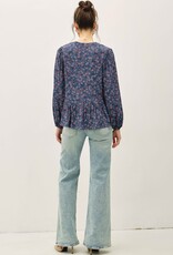 Miss Bliss BC Floral Print V-neck Chiffon Blouse Top- Titan