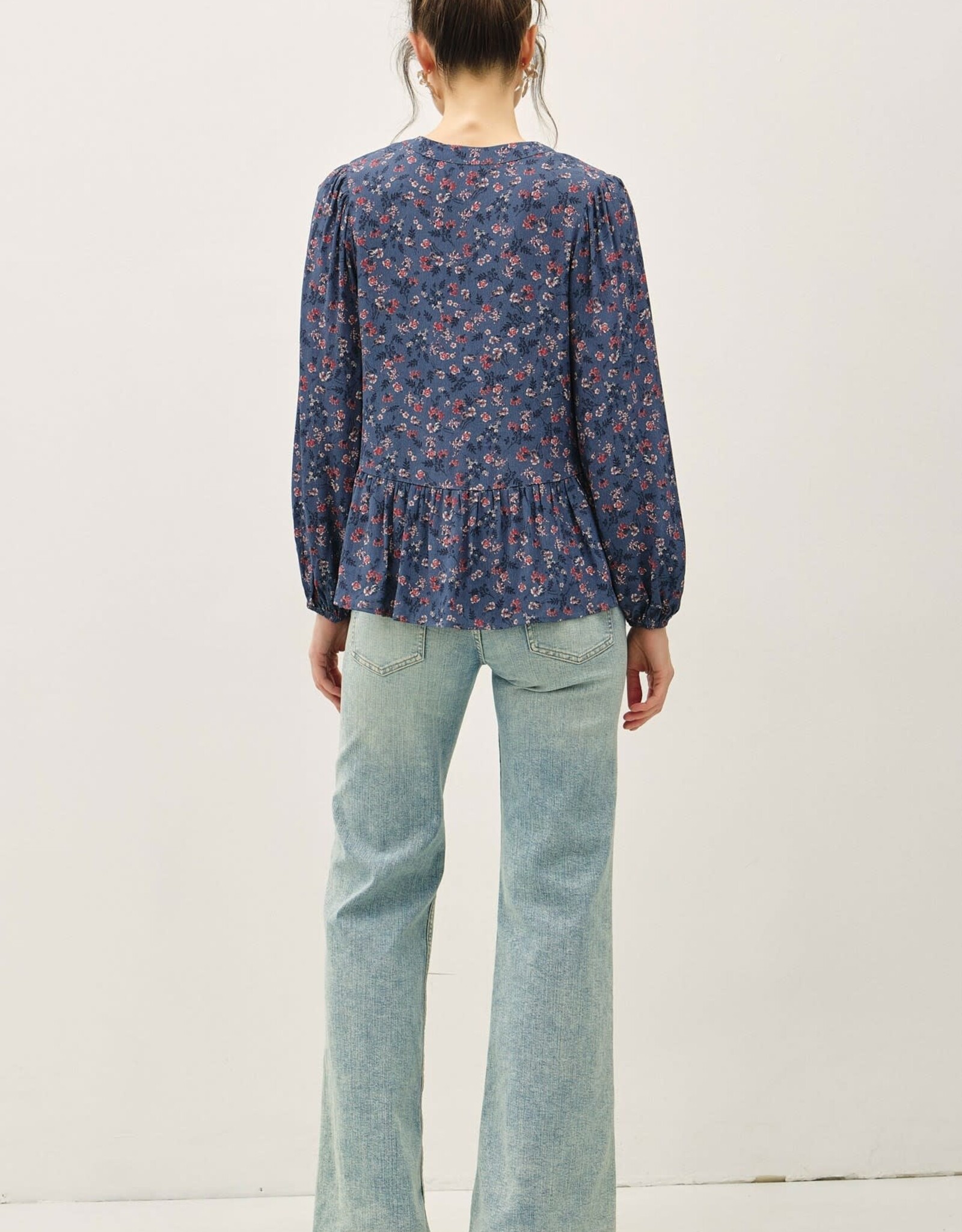 Miss Bliss BC Floral Print V-neck Chiffon Blouse Top- Titan