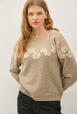 Miss Bliss BC Color Block Floral Jacquard Sweater Top- Mocha