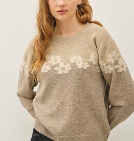 Miss Bliss Floral Jacquard Sweater- Mocha