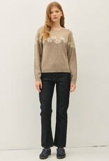 Miss Bliss BC Color Block Floral Jacquard Sweater Top- Mocha