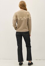 Miss Bliss BC Color Block Floral Jacquard Sweater Top- Mocha