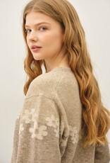 Miss Bliss BC Color Block Floral Jacquard Sweater Top- Mocha