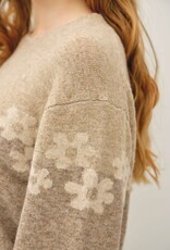 Miss Bliss BC Color Block Floral Jacquard Sweater Top- Mocha