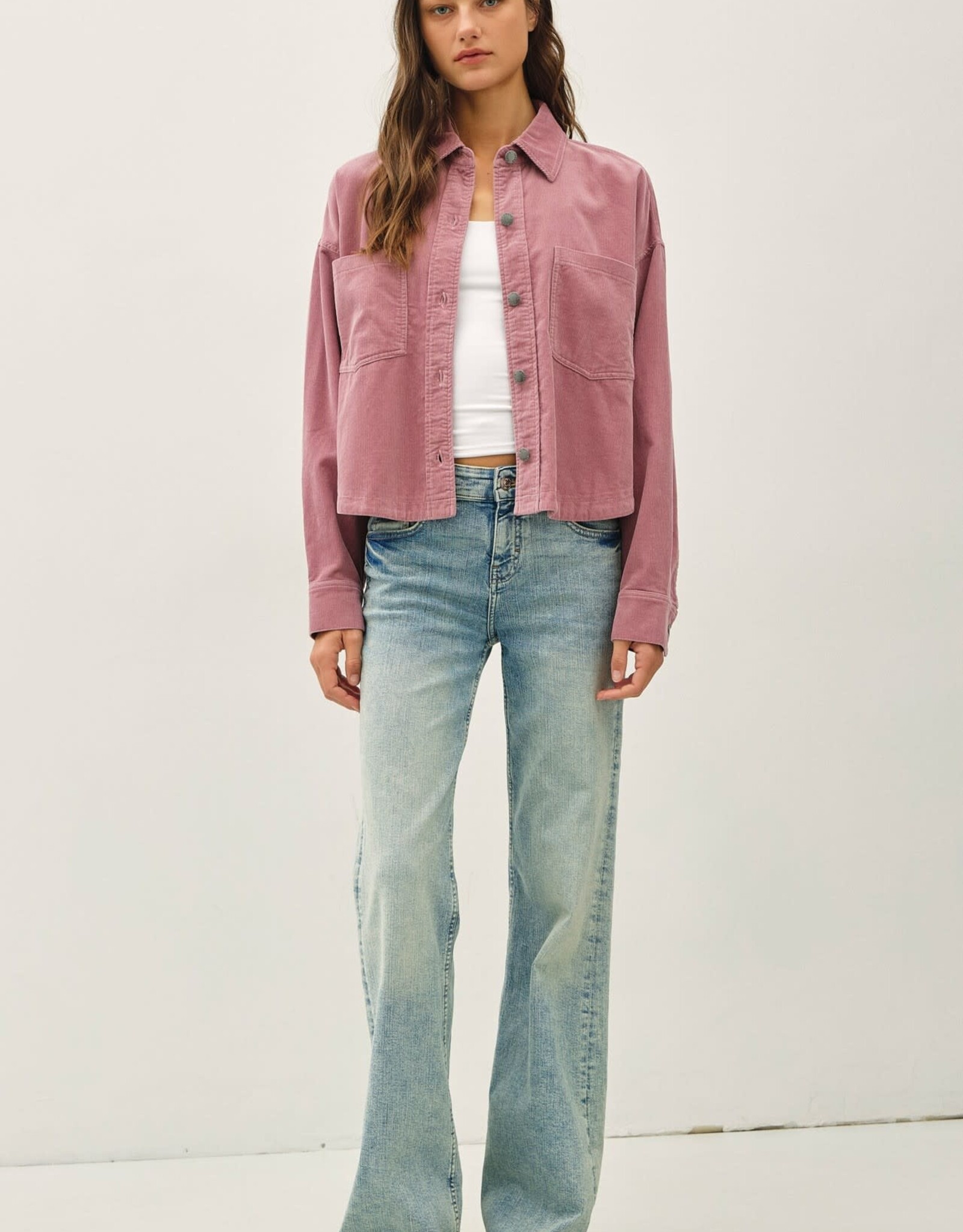 Miss Bliss BC Corduroy Cropped Shacket- Mauve