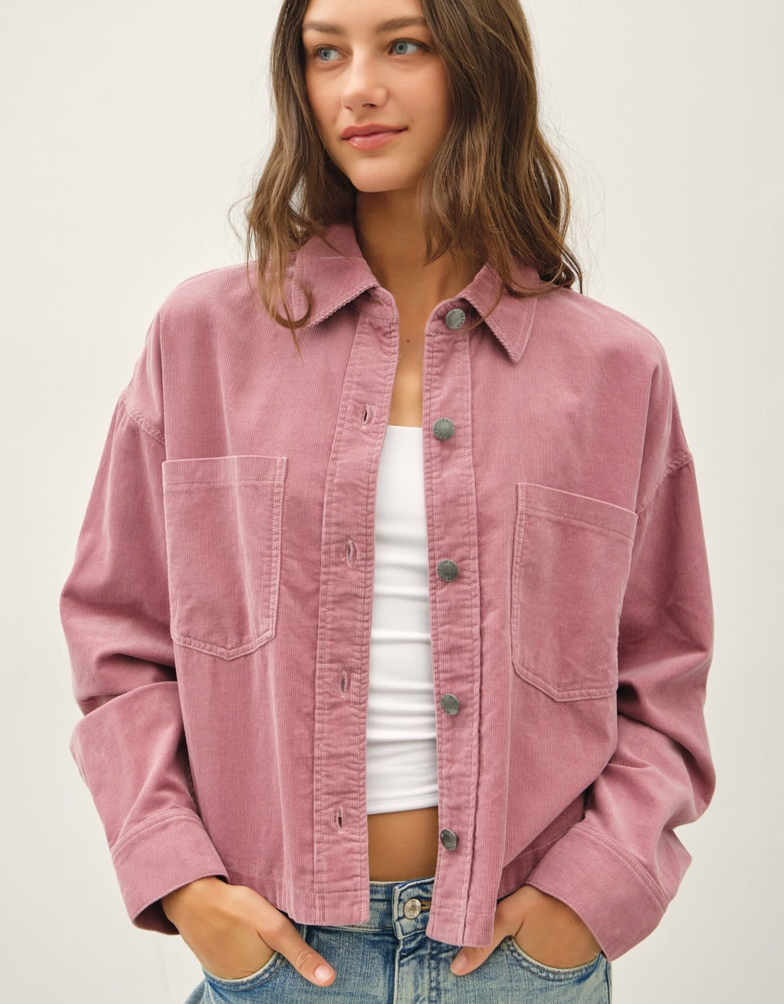 Miss Bliss BC Corduroy Cropped Shacket- Mauve