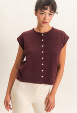 Miss Bliss HYFVE Rolled Edge Buttn Front Swtr Vest-Burgundy