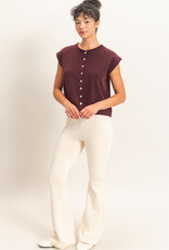 Miss Bliss HYFVE Rolled Edge Buttn Front Swtr Vest-Burgundy