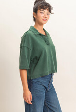 Miss Bliss Mineral Wash Oversized Collar SS Top-Dk Green