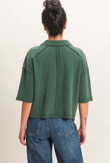 Miss Bliss Mineral Wash Oversized Collar SS Top-Dk Green