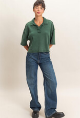 Miss Bliss Mineral Wash Oversized Collar SS Top-Dk Green