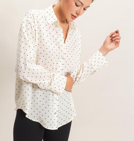 Miss Bliss Sophie Button-Up Polka Dot Shirt-Cream