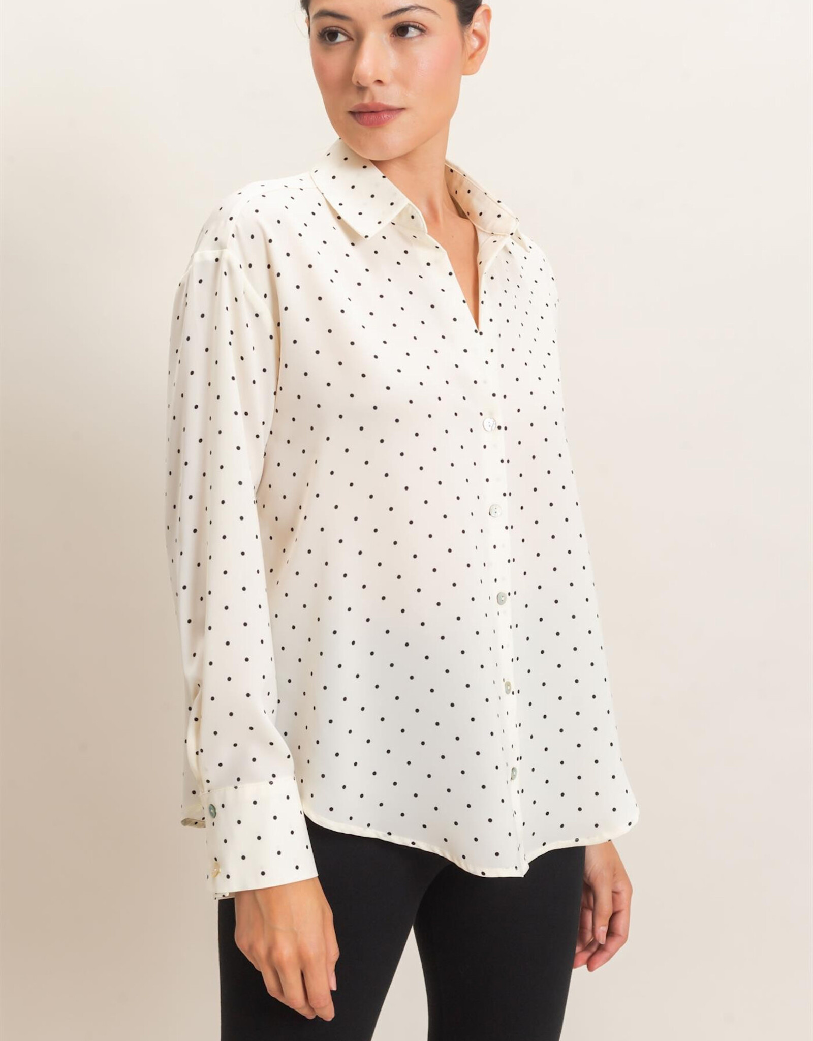 Miss Bliss HYFVE Button-up Polka Dot LS Shirt-Cream