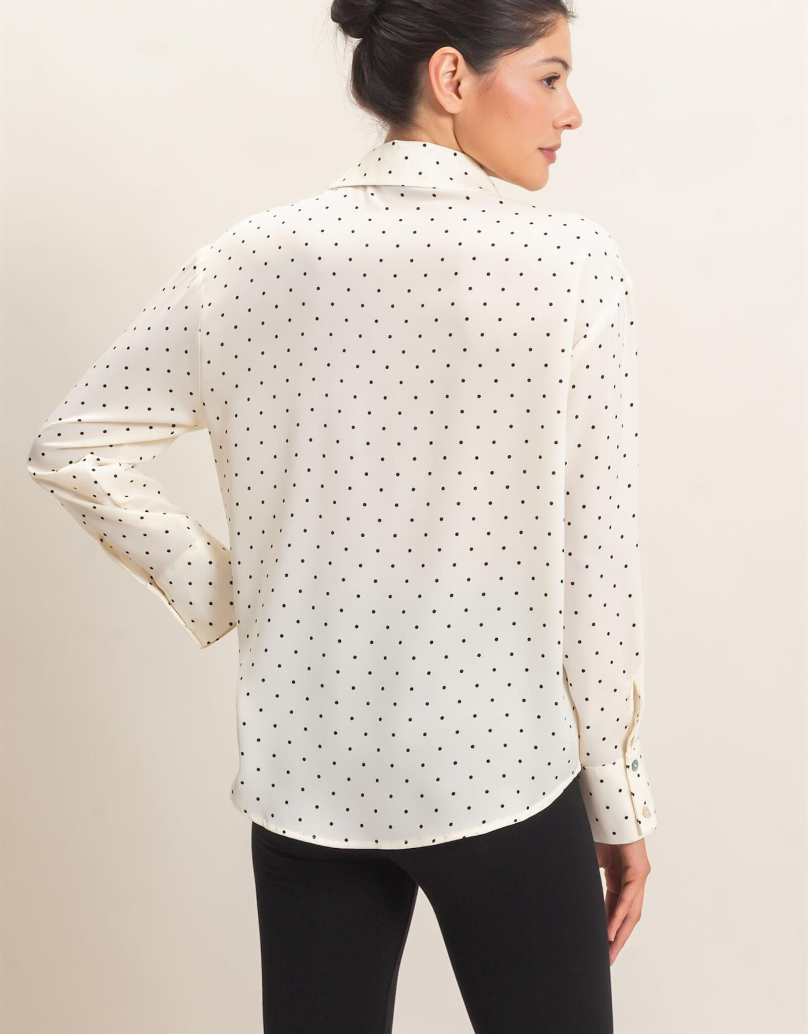 Miss Bliss HYFVE Button-up Polka Dot LS Shirt-Cream