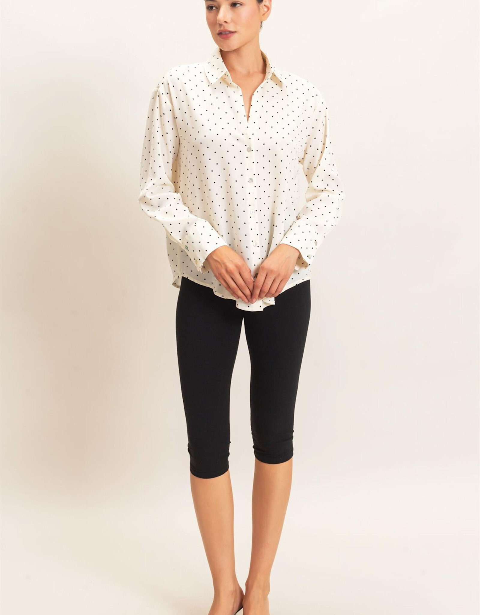 Miss Bliss HYFVE Button-up Polka Dot LS Shirt-Cream