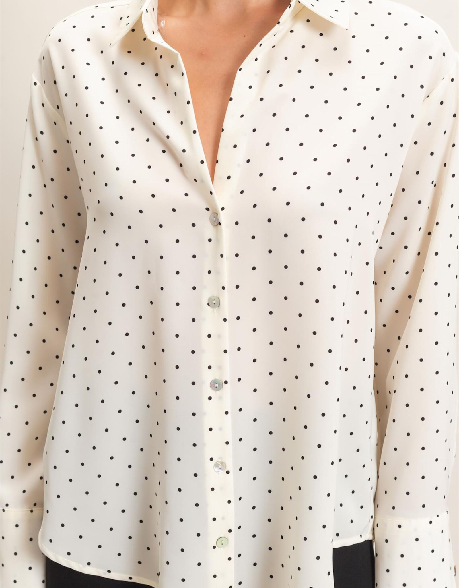 Miss Bliss HYFVE Button-up Polka Dot LS Shirt-Cream