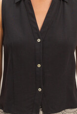 Miss Bliss HYFVE Slvls Lyocell Linen Button Front Top-Black