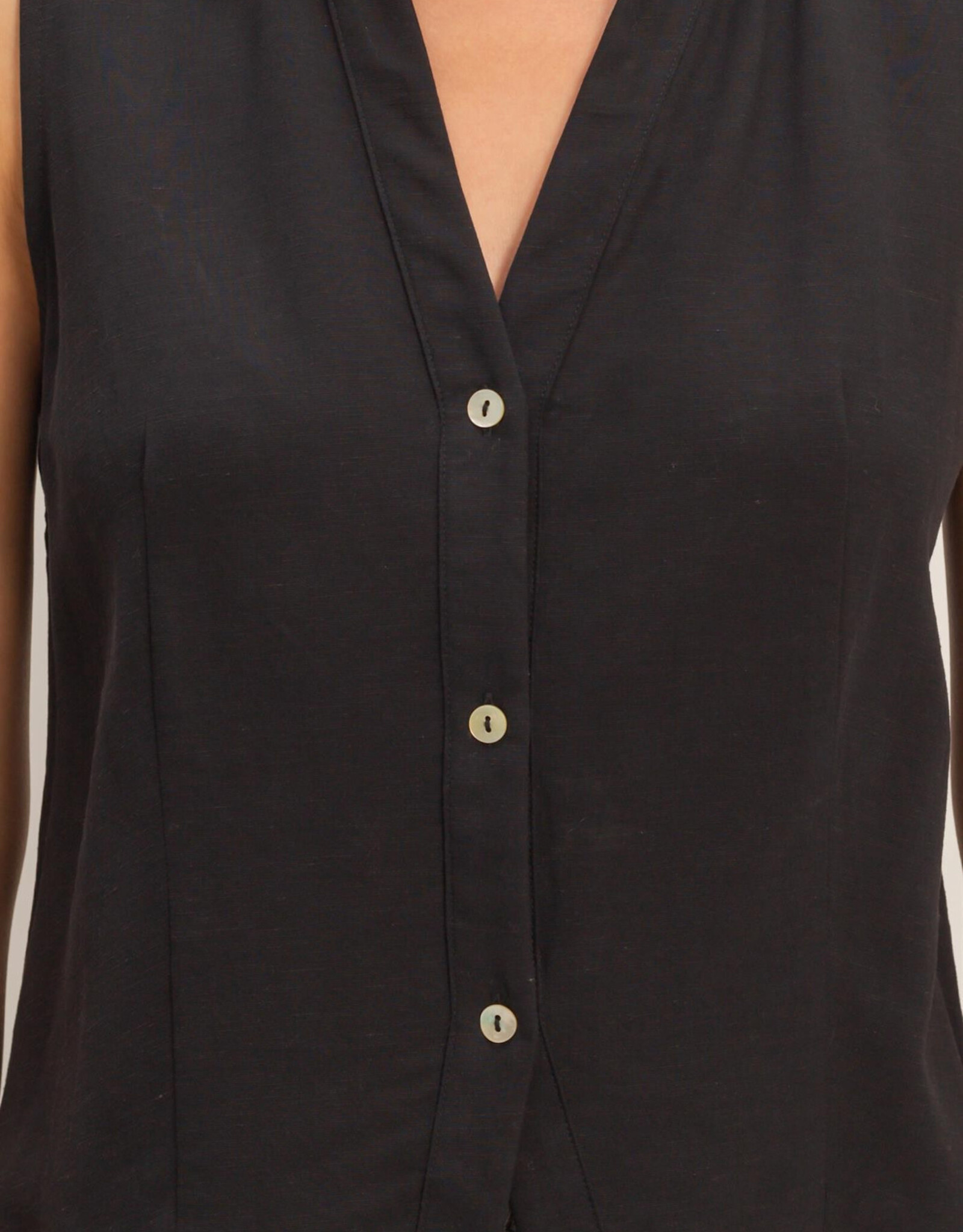 Miss Bliss HYFVE Slvls Lyocell Linen Button Front Top-Black