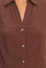 Miss Bliss HYFVE Slvls Lyocell Linen Button Front Top-Chocolate