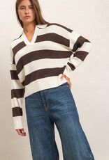 Miss Bliss HYFVE Rugby Stripe Polo Sweater-Brown