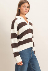Miss Bliss HYFVE Rugby Stripe Polo Sweater-Brown