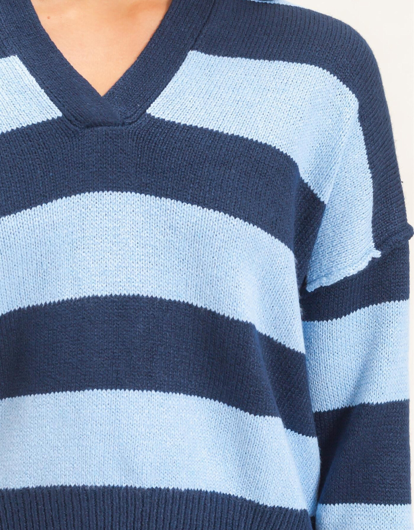 Miss Bliss HYFVE Rugby Stripe Polo Sweater-Navy