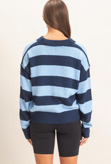 Miss Bliss HYFVE Rugby Stripe Polo Sweater-Navy