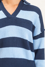 Miss Bliss HYFVE Rugby Stripe Polo Sweater-Navy