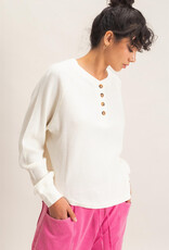 Miss Bliss HYFVE Mineral Wash Waffle Knit Henley Top-Cream