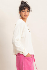 Miss Bliss HYFVE Mineral Wash Waffle Knit Henley Top-Cream