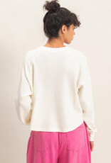 Miss Bliss HYFVE Mineral Wash Waffle Knit Henley Top-Cream