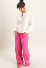Miss Bliss HYFVE Mineral Wash Waffle Knit Henley Top-Cream