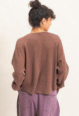 Miss Bliss HYFVE Mineral Wash Waffle Knit Henley Top-Dark Brown