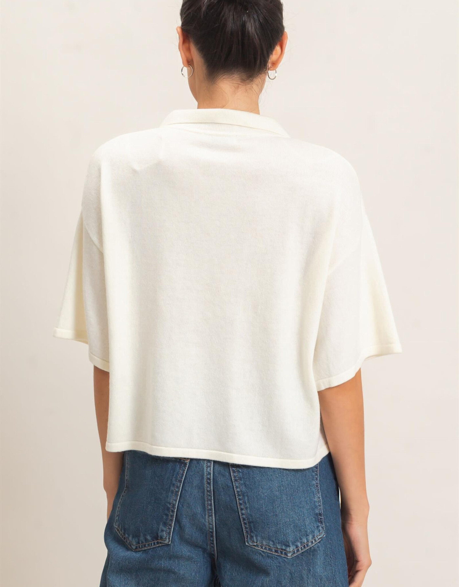 Miss Bliss HYFVE Collared V-neck Knit Top-Ivory