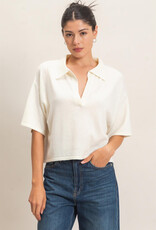 Miss Bliss HYFVE Collared V-neck Knit Top-Ivory