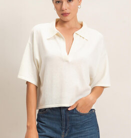 Miss Bliss Collared V-neck Knit Top-Ivory