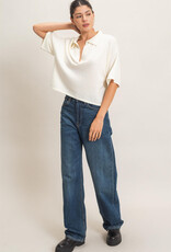 Miss Bliss HYFVE Collared V-neck Knit Top-Ivory
