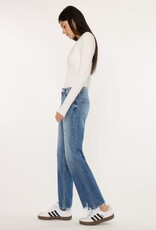 Miss Bliss KC Mid Rise Raw Hem Distressed Straight Leg-Dk Wash