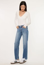 Miss Bliss KC Mid Rise Raw Hem Distressed Straight Leg-Dk Wash