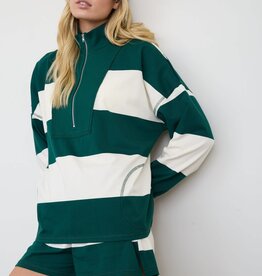 Miss Bliss Wide Stripe Half Zip LS Knit Top- Hunter Green