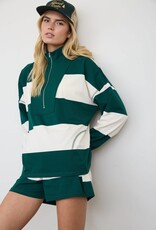 Miss Bliss J.O.A. Wide Stripe Half Zip LS Knit Top- Hunter Green