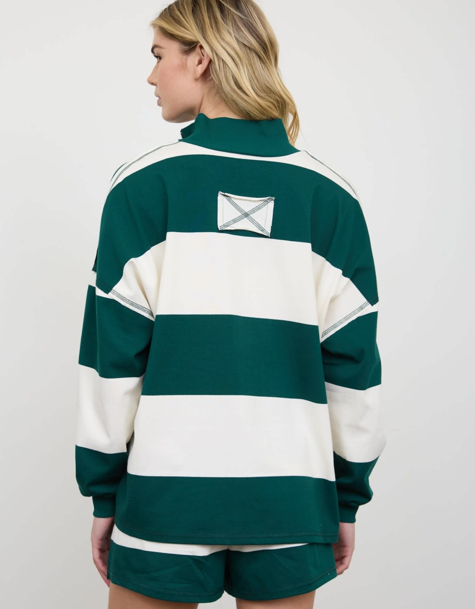 Miss Bliss J.O.A. Wide Stripe Half Zip LS Knit Top- Hunter Green