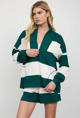 Miss Bliss J.O.A. Wide Stripe Half Zip LS Knit Top- Hunter Green