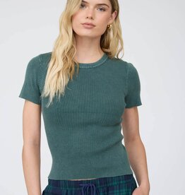 Miss Bliss Washed Ribbed Cropped Knit Tee- Hunter Green
