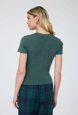 Miss Bliss J.O.A. Washed Ribbed SS Cropped Knit Tee- Hunter Green