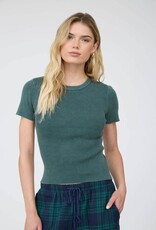 Miss Bliss J.O.A. Washed Ribbed SS Cropped Knit Tee- Hunter Green