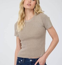 Miss Bliss Washed Ribbed Cropped Knit Tee- Mocha