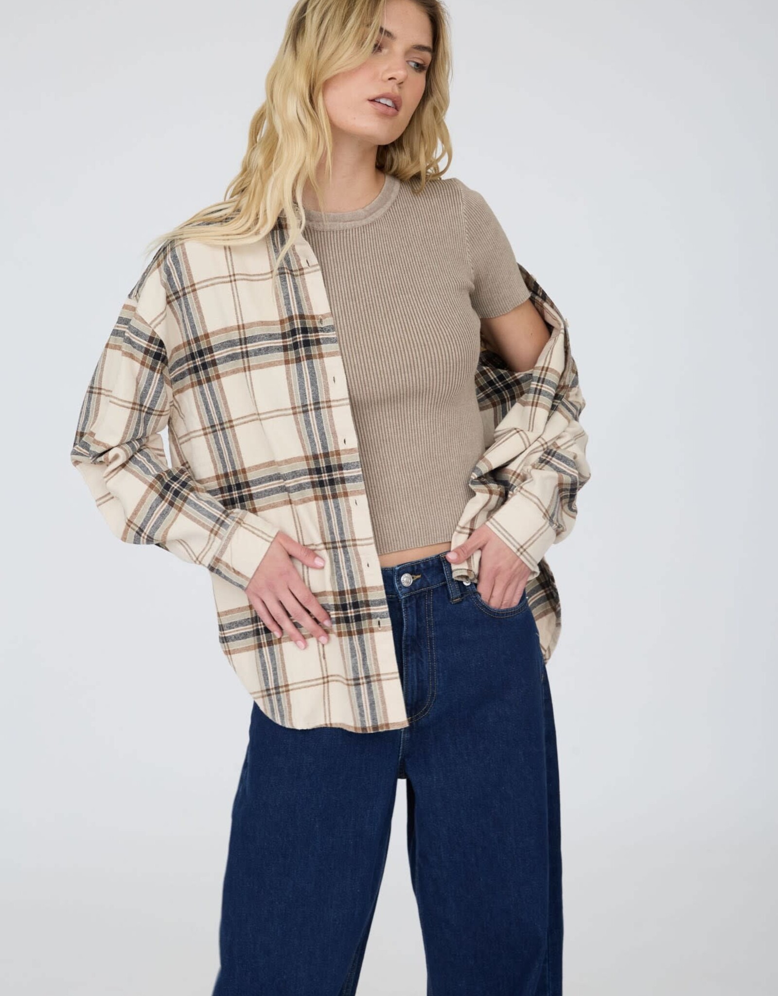 Miss Bliss J.O.A. Washed Ribbed SS Cropped Knit Tee- Mocha